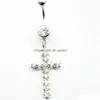 Nabel-Klingelknopfringe D0192 1 Farbe The Cross Style 01801 Bauch mit klaren Steinen Körperpiercing-Schmuck Drop Lieferung Dhgarden Dhpzr