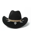 Breda brim hattar kvinnor ull ihålig västerländsk cowboy hatt lady tasseloutblack cowgirl sombrero hombre jazz mössa
