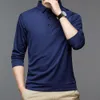 Męskie przyciski Polos Neckine Długie rękaw Solidny kolor Mężczyzn Koszula Autumn Slim Fit Office Pullover Top 230311