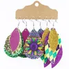 Großhandel mehrschichtige Mardi Gras Charms Leder Ohrringe Modeschmuck Leopardenmuster Ohrringe Set für Damen Accessoires