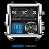 Armbandsur Lige Fashion Luxury Mens Watch Square Dual Display Digital Quartz For Men Sport Chronograph Waterproof Luminous Wristwatch