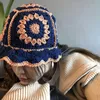 Chapéus de aba larga feminino Flor oca de malha de pescador chapéu de crochê de crochê de combinação de crochê da bacia da primavera do verão Chapéus solares femininos panamá p230311