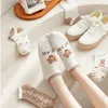 Women Socks OMEA Brown Harajuku Diamond Kawaii Frilly Japanese Fashion Cute Cartoon Bear Striped Ankle Girls Fall