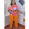 Etniska kläder 2 -stycken Set Women Africa kläder 2023 Dashiki African Fashion Print Tops and Pants Suits Plus Size Party for Lady