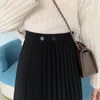 スカートスプリングシフォンハラジュクハイウエストプリーツスカート女性女性の長いウールファッションルーズブラックAライン