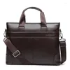 Briefcases High Quality Shoulder Handag Men's Briefcase Pu Leather Business Travel Bags Black A4 Document Bag 14'' Laptop For
