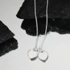 S925 Silver Love Double Pink Heart Designer Pendant Necklace For Women Girls Cross Link Chain Choker härliga söta halsband Trevlig smyckespresent