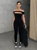 Womens Jumpsuits Rompers BOOFEENAA Black Bodycon Jumpsuit Hollow Cut Out Off Shoulder Sporty Sexy Outfit Summer Clothes for Women C85BH21 230310