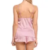 Women's Sleepwear 2 PCS Womens Satin Pajama Cami Set Silk Solid Nightwear Lingerie AIC88