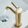 Bathroom Sink Faucets Bathroom Faucet Solid Brass Bathroom Basin Faucet Cold And Water Mixer Sink Tap Single Handle Deck Mounted Brushed Gold Tap 230311