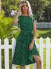 Vestidos casuais 2022 Novos vestidos de plantações de bolinhas de verão para mulheres altas cintura midi elegante escritório verde dama de jantar roupas g230311