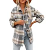 Women's Polos Flannel Plaided Shirt Coat Long Sleeve Button Down Chest Pocketed Drop