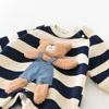 Rompers MILANCEL Winter Baby Rompers Thicken Lining Boys Clothes Striped Girls Jumpsuits Bear Outfit 230311