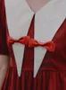 Платья для вечеринок Qiukichonson Red French Style Vintage Women Long Dress Summer 2023 Lolita Bowknot V-образно