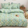 Bedding Sets Japanese Simple 4Pc Printed Bed Linen Sheet Quilt Cover Pillow Case Autumn And Winter Set Home Textile