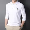 Polos pour hommes Mens Casual Business Revers Shirt Haute Qualité Brodé À Manches Longues Tshirt Hommes Vêtements 230311