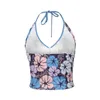 Tanques femininos estes chegada verão mulheres sexy halter colet colete damas floral estampado padronizado com mangas de mangas tops de moda casual roupas