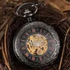 Hand Wind Mechanical Pocket Watch for Men With Roman Numberals Steampunk Skeleton Fob Chain Watches Pendant Relogio De Bolso T2005272F