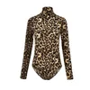 Women's Jumpsuits & Rompers 2023 Women Leopard Bodysuit Tops Autumn Turtleneck Long Sleeve Bodycon Skinny Bodysuits Ladies Sexy Club Wear