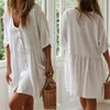 Sukienki swobodne 2023 Bohemian Casual Summer Beach Sukienka Biała tunikowa pokrowce na plażowe odzież plus rozmiar seksowna sukienka pareo sarong plage n771 G230311