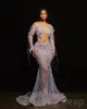 2023 arabo Aso Ebi lussuoso sirena abiti da ballo in rilievo pizzo cristalli sera festa formale secondo ricevimento compleanno abiti di fidanzamento vestito ZJ2056