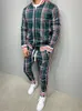 Men's Tracksuits Plaid Printed Loose Suit Couple Clothes Fashion Grey Fullset Black Pink Faded Full Set 230311