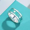 2023 Doppel-T-Ring-Band mit Emaille Blue Heart Ring Sier Sterling Schmuck Dessinger Männer Frauen Valentinstag Partygeschenk Originalmarke