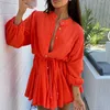 Casual Dresses Ladies Elegant Straight Long Sleeve Dress Spring Autumn Fashion Elegant pendlare V-ringning Sexig söt Solid Color Ruffle Dress G230311