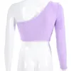 Women's T Shirts Sexy Women Lavender One Shoulder Long Sleeve Fluffy Crop Top Autumn Winter Slopping Faux Fur Short Club T-shirt