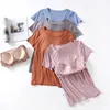 Women's TShirt Tops Chest Pad OnePiece Bra Cup With Slim T Shirt Female Summer Tshirt Bottoming Shirts YIUN1 230311