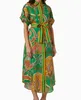 Australian designer dress green floral print short sleeved midi shirt dress high quality