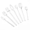 Conjuntos de utensílios de jantar 7pcs talheres fosco conjunto de faca garfo comprido colher fruta de aço inoxidável talheres de mesa de cozinha acessórios de cozinha