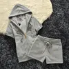 Damen-Trainingsanzüge, Designer-Damen-Zweiteiler aus Samt, saftige kurze Ärmel, Reißverschlussjacke, lockere Hose, Frühling und Sommer, Jogger-Trainingsanzug, lässige Buchstabenanzüge