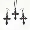 Dangle Boucles D'oreilles Goth Noir Alliage Croix Collier Oreille Crochet Parure Charme Orné Grand Pendentif Déclaration Punk Bijoux Saint Valentin Cadeau Femmes