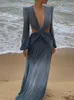 Damskie stroje kąpielowe Seksowna bezruchowa sukienka z dekoltem w szpic w dekolcie 2023 Summer Women Lantern Sleeve Club Party Long Maxi Sukienki Tunik plaża A916 Y230311