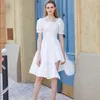 Casual Dresses Women's White Dress Summer Elegant Vintage Kawaii Puff Sleeve Midi Dress Square Neck Bandage Sun Dress Gothic Women's G230311