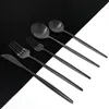 Dinnerware Sets 30Pcs Black Silver Cutlery Set Knife Fork Spoon Stainless Steel Tableware Kitchen Flatware Silverware