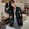 Women's Knits Tee Knitted Cardigan Argyle Heart Pattern Jacquard Sweater Long Sleeve Love Style Coat Fall Winter Vintage Korean Tops 230311