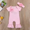 Jumpsuits Born Baby Flower Romper Girl Girl Scossut Opaska na głowę zestawu dziewcząt Zestaw ubrania 230310