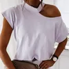 Dames T-shirts Meisjes T-shirt Off-shoulder Korte mouw Wit Effen Zwart Dames T-shirts Halter 2023 Zomer Mode Casual Tops Dames