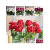 Dekoratif çiçek çelenk kırmızı sevgililer mini veet gül bahar yapay sahte çiçek buket oda düğün hidrangea dekor damla d dhuqp