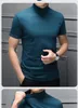 Men's Polos Spring and summer men's semihigh collar silk cotton shortsleeved thin tshirt pure color style high 230311