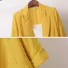 Ternos femininos Blazers Moda de moda feminina cor sólida cor de algodão preto amarelo LOUCE DIREITO JACETAS DE VERMAGEM SUMPLEM SUMPLEM OL FEML SUMPLE 230311