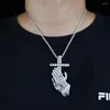 Chains Iced Out Full Zircon Paved Praying Hand Pendant Necklace With Cross Gold Color Hip Hop Fashion Charm Jewelry Gift For Men Women