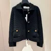 Women's Jackets 22Winter Vintage Wool Black Plaid Knitted Jacket Fashion Retro Lapel Singel Breasted Slimming Coat Women Long Sleeve Clothes 230310