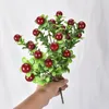 Decorative Flowers 1 Branch 21 Heads Berry Fake Fruit Artificial Glass Berries Red Cherry Bouquet Stamen Christmas DIY Accessories