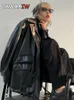 남자의 후드 땀 촬영 셔츠 tawaaiw streetwear black pu 가죽 코트와 재킷 포켓 롱 슬리브 Y2K 고딕 가을 봄 숙녀 외부웨어 230311