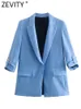 Kvinnors kostymer blazers zevity kvinnor mode fast färg öppen sömmar blazer kappkontor lady chic rulla upp tre kvart ärmdräkter toppar ct1957 230311