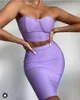 Casual Dresses Top Quality Purple Celebrity Two Pieces Set Strapless Kne Length Rayon Bandage Cocktail Party Vestidos 230310