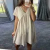 Casual Dresses Casual Loose Summer Dress for Women Sexig V-ringning Kort ärm överdimensionerad hemkvinna Klänningar Fashion Beach Sundress Robe Femme 2021 G230311